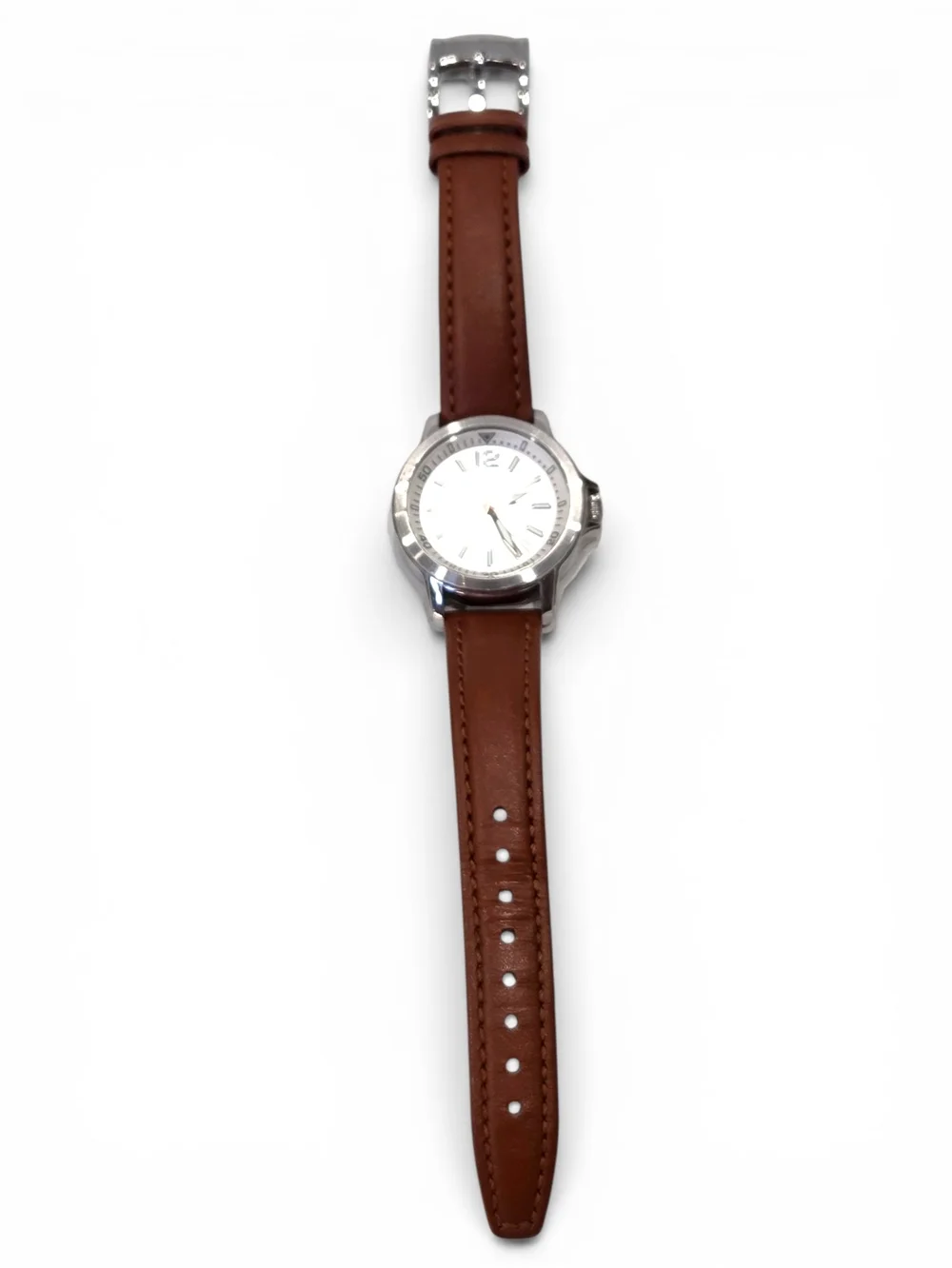 Tommy Bahama Watch Silver Sunburst Dial Brown Genuine Leather Strap 16mm